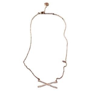 French Connection Rose Gold Rhinestone X Bar Necklace